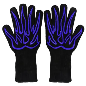 1 Pair High Temperature Resistant Silicone BBQ Gloves  Anti-Scalding Gloves(Big Flame Blue)