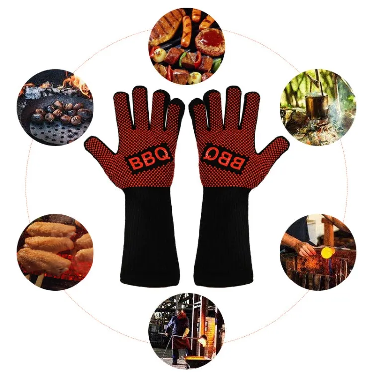1 Pair High Temperature Resistant Silicone BBQ Gloves  Anti-Scalding Gloves(Big Flame Blue)
