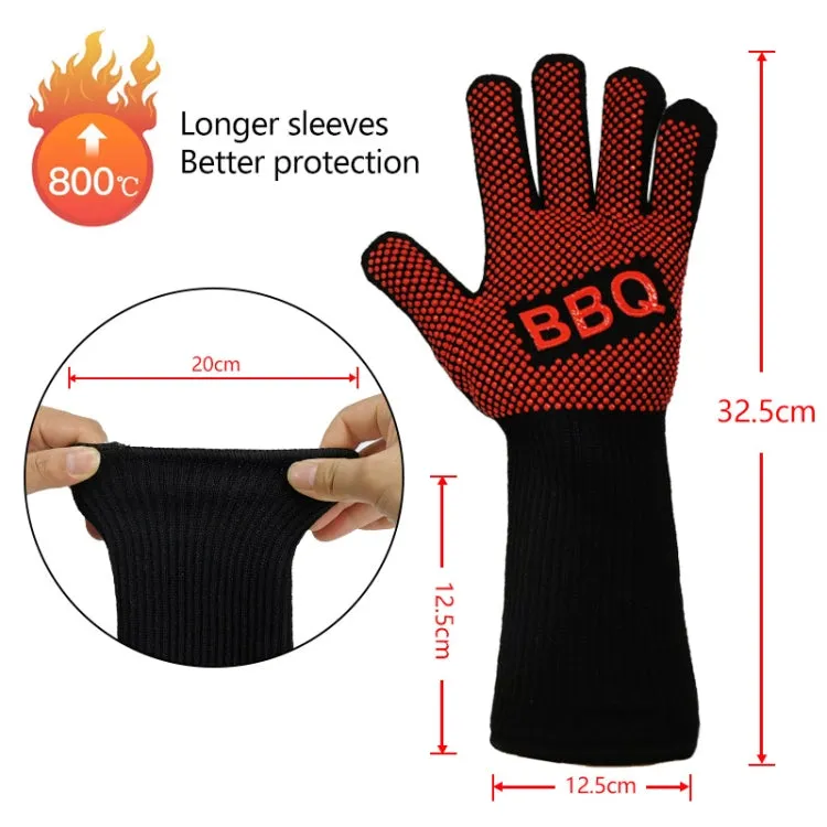 1 Pair High Temperature Resistant Silicone BBQ Gloves  Anti-Scalding Gloves(Big Flame Blue)
