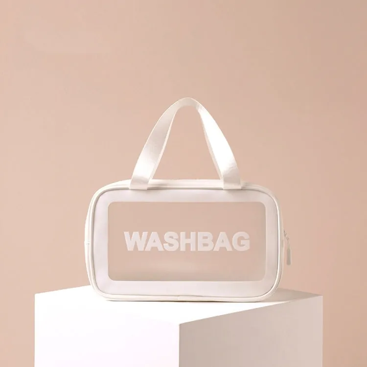 2 PCS Frosted Translucent Waterproof Storage Bag Cosmetic Bag Swimming Bag Wash Bag White M 2 Handles