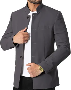 AIFARLD Mens Casual Blazer Stand Collar Tweed Suit Jackets Sport Coats Business Coats Lightweight Fashion