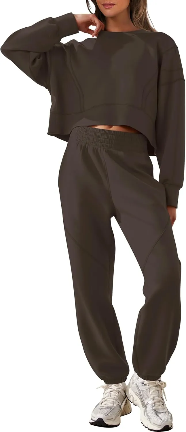 ANRABESS Womens 2 Piece Outfits Lounge Sets Cropped Sweatshirt & Joggers Fashion Sweatsuit Sweat Set 2025 Spring Travel
