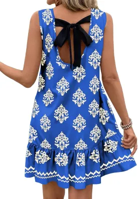BLENCOT Womens Floral Dress Sleeveless Ruffle Mini Summer Casual Dresses