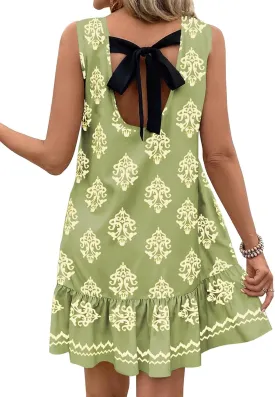 BLENCOT Womens Floral Dress Sleeveless Ruffle Mini Summer Casual Dresses