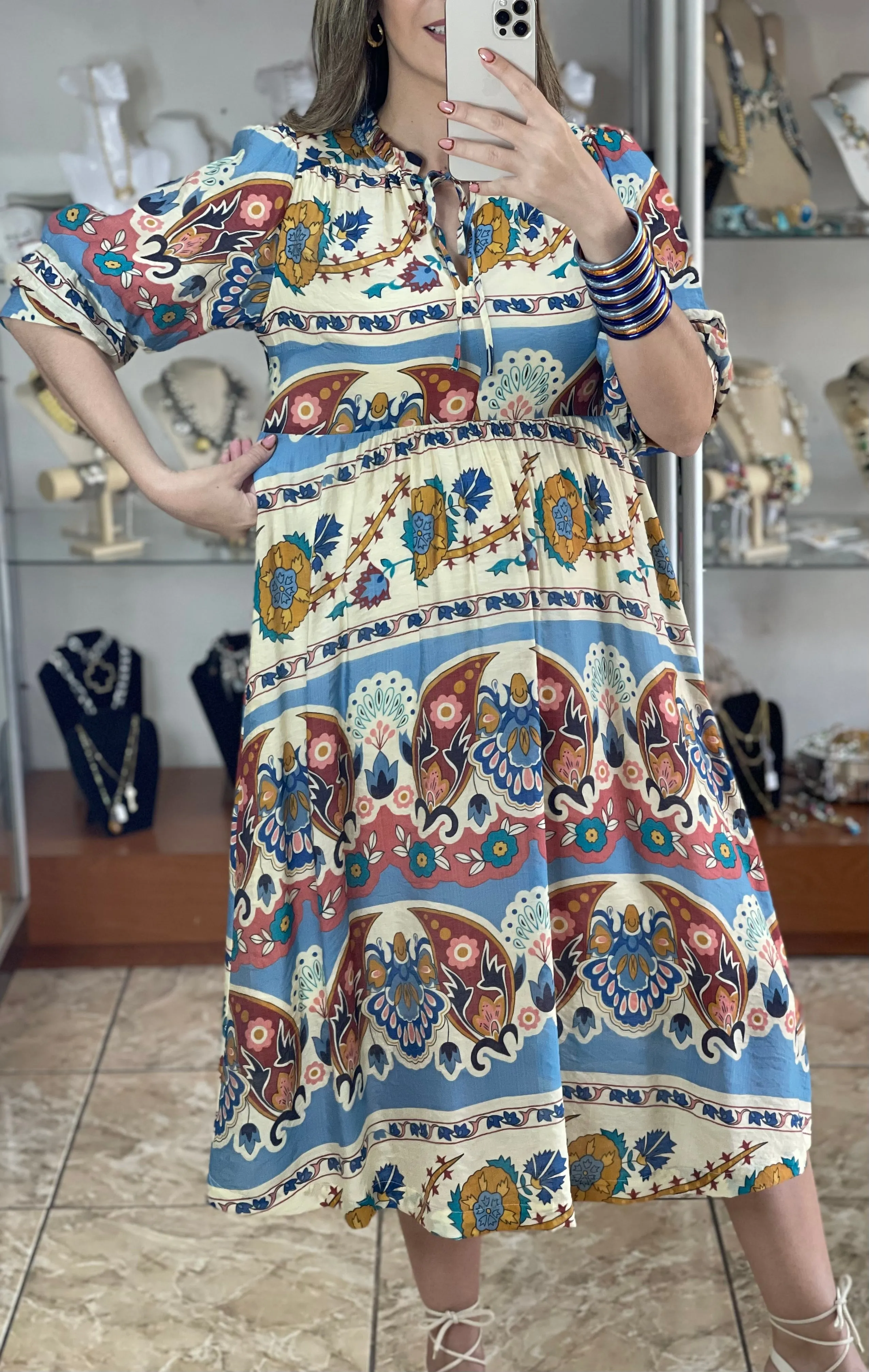 Border Print Midi Dress