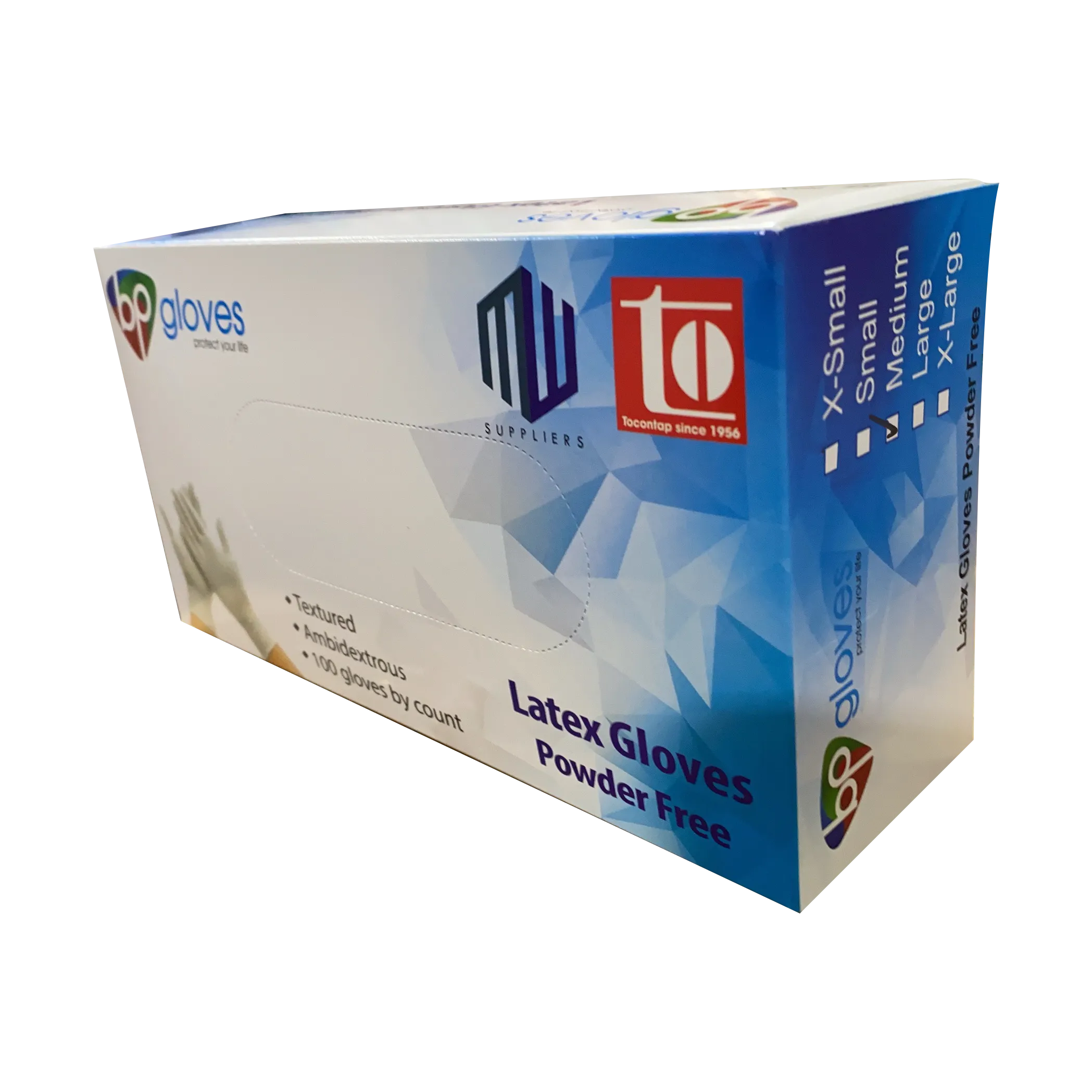 BP Latex Gloves, Powder-Free, size M (Pk: 100 pcs/box)