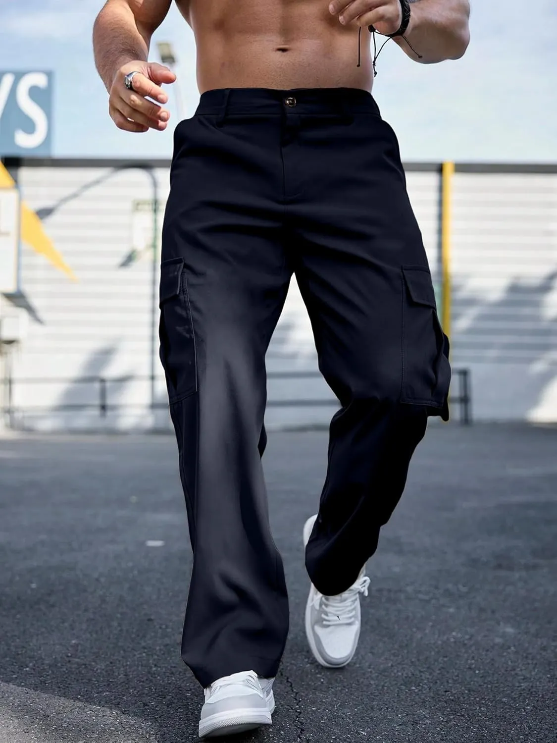Comdecevis Mens Casual Cargo Joggers Pants Baggy Sweatpants with Large Flap Pockets Hiking Sports Trousers