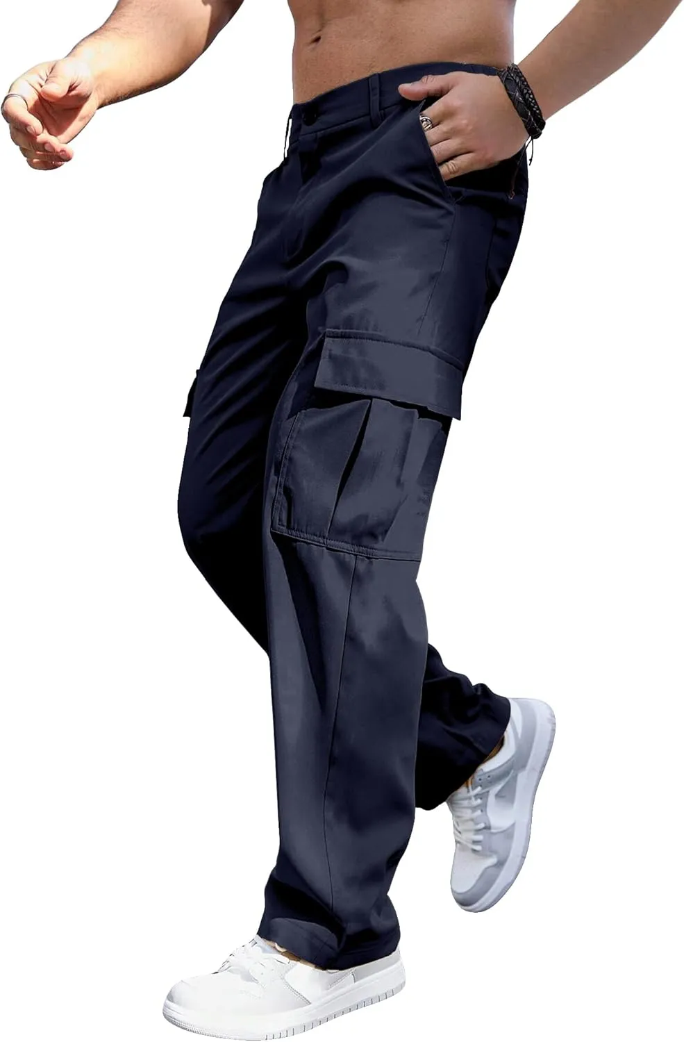 Comdecevis Mens Casual Cargo Joggers Pants Baggy Sweatpants with Large Flap Pockets Hiking Sports Trousers
