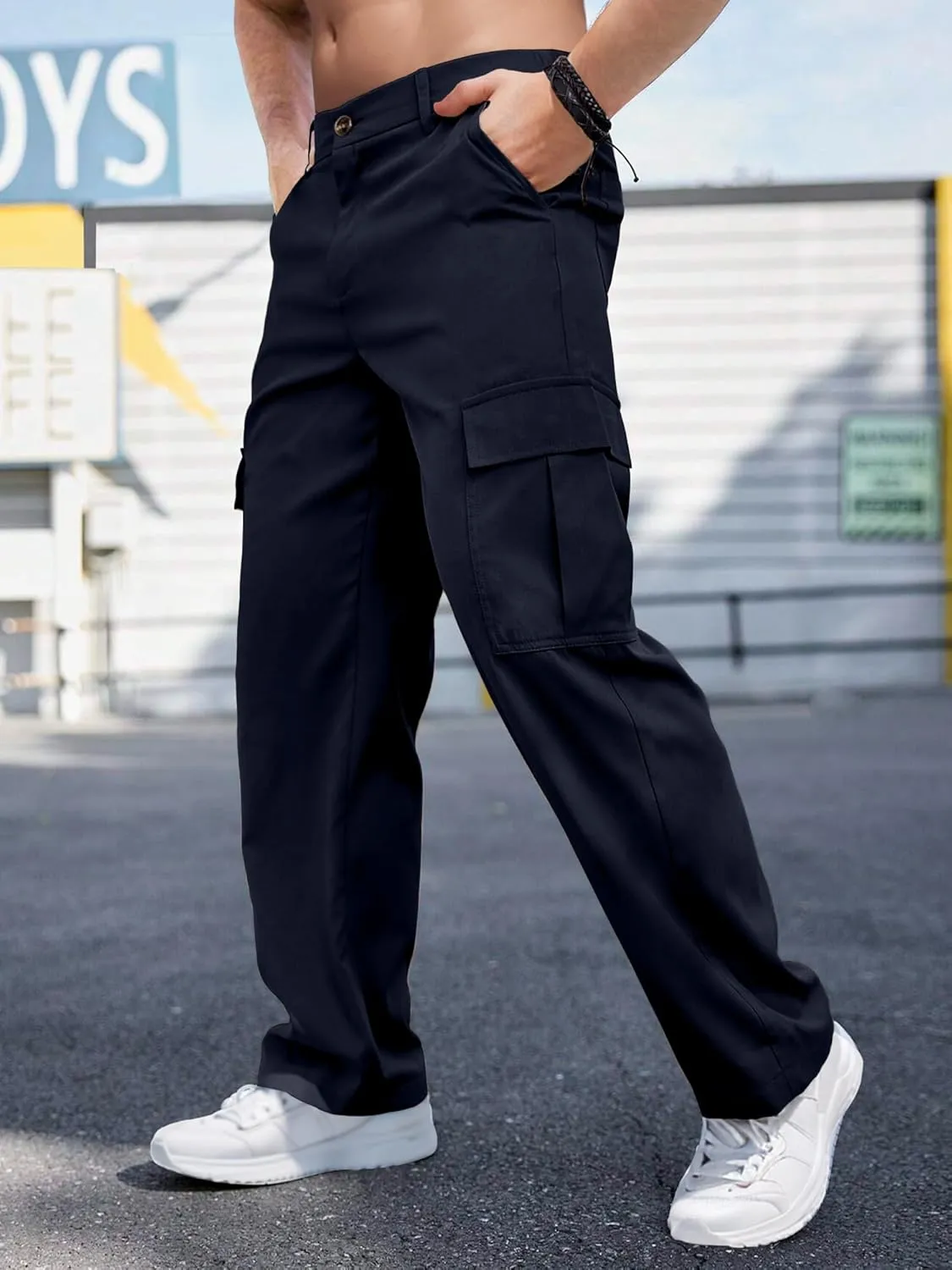 Comdecevis Mens Casual Cargo Joggers Pants Baggy Sweatpants with Large Flap Pockets Hiking Sports Trousers