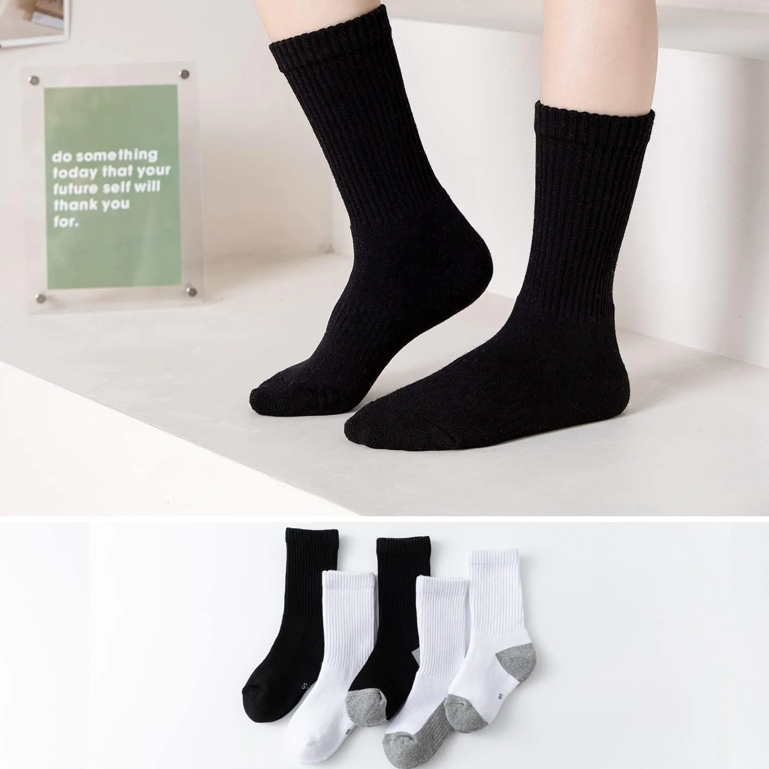 EPEIUS Kids Boys/Girls' Cushioned Crew Socks Thick Cotton Athletic Socks 6 Pack 4-14 Years