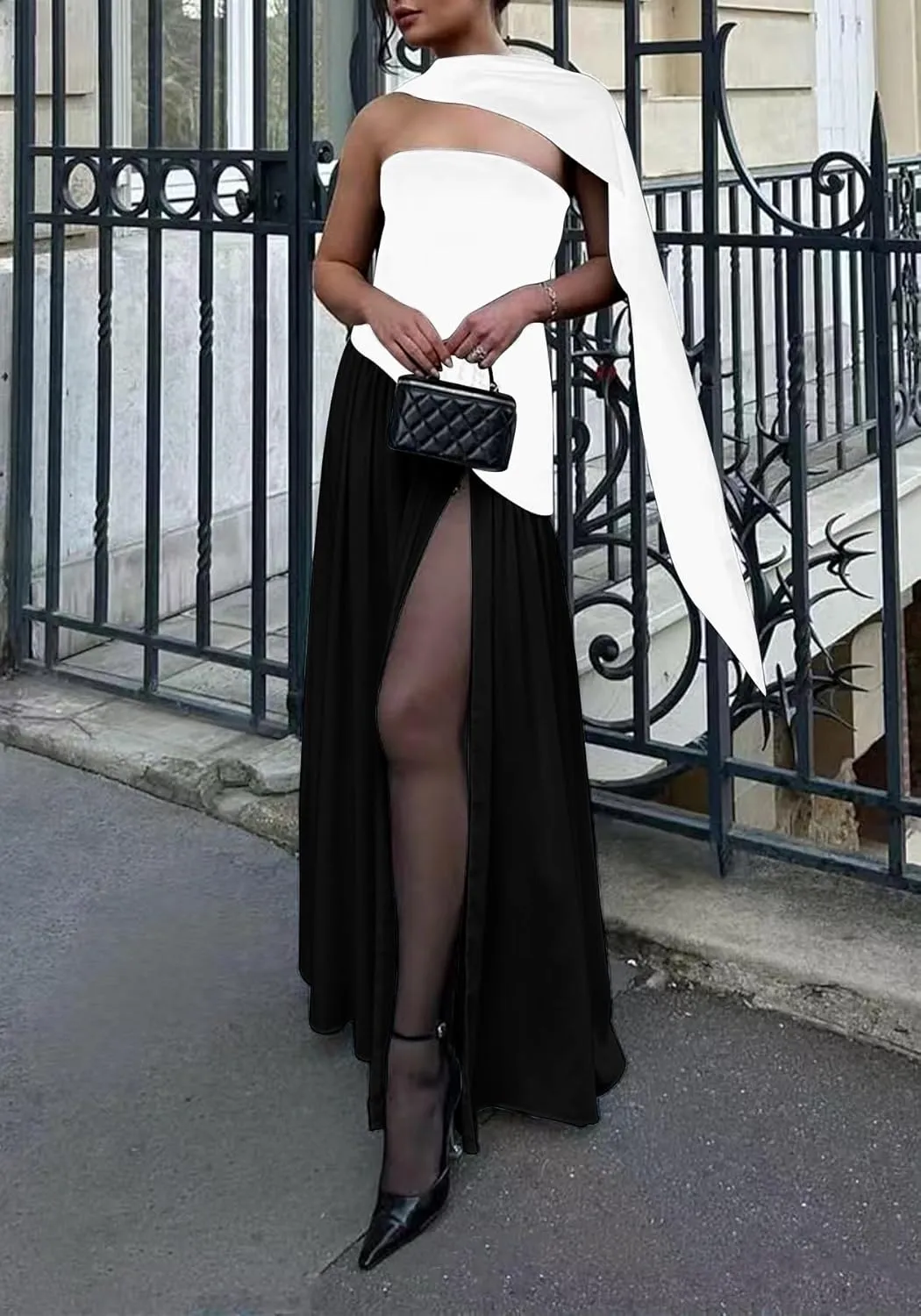 Famnbro Womens Tube Dress Strapless Sexy Off Shoulder Side Slit Going Out Casual Elegant Club Party Maxi Dresses