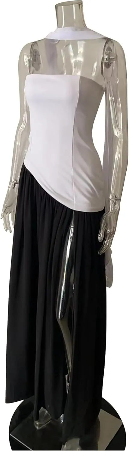 Famnbro Womens Tube Dress Strapless Sexy Off Shoulder Side Slit Going Out Casual Elegant Club Party Maxi Dresses