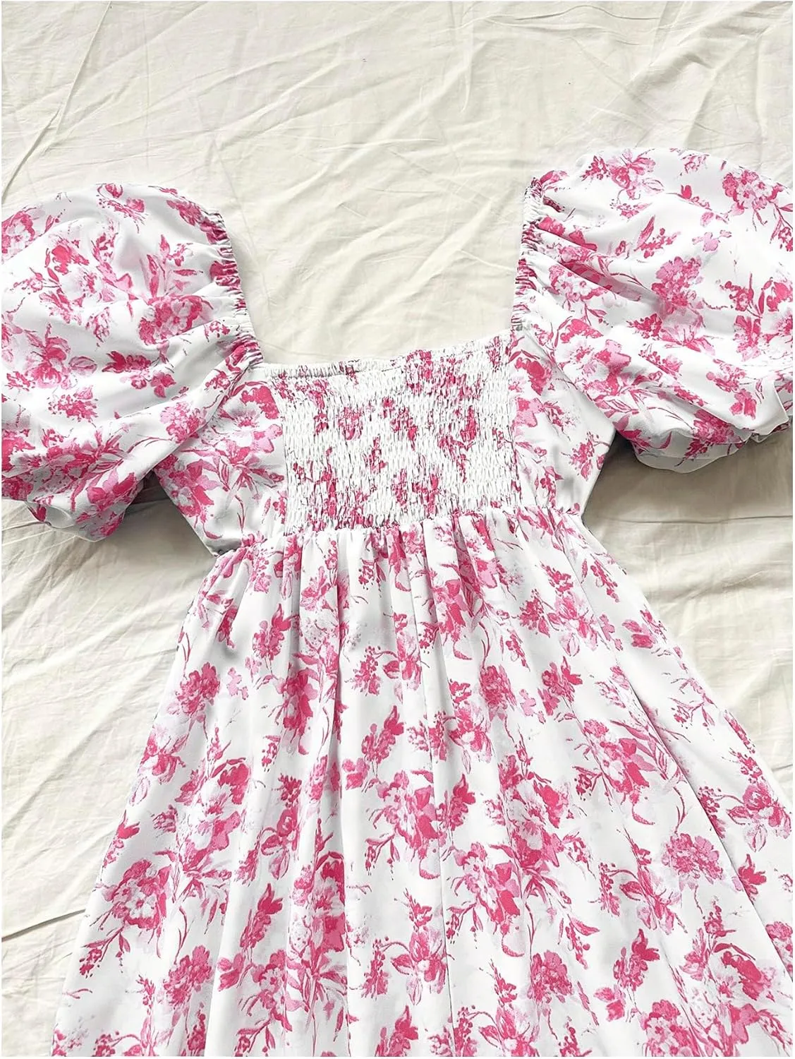Floerns Women's Floral Dress Puff Sleeve Dress Square Neck Summer Vacation Picnic Mini Dresses