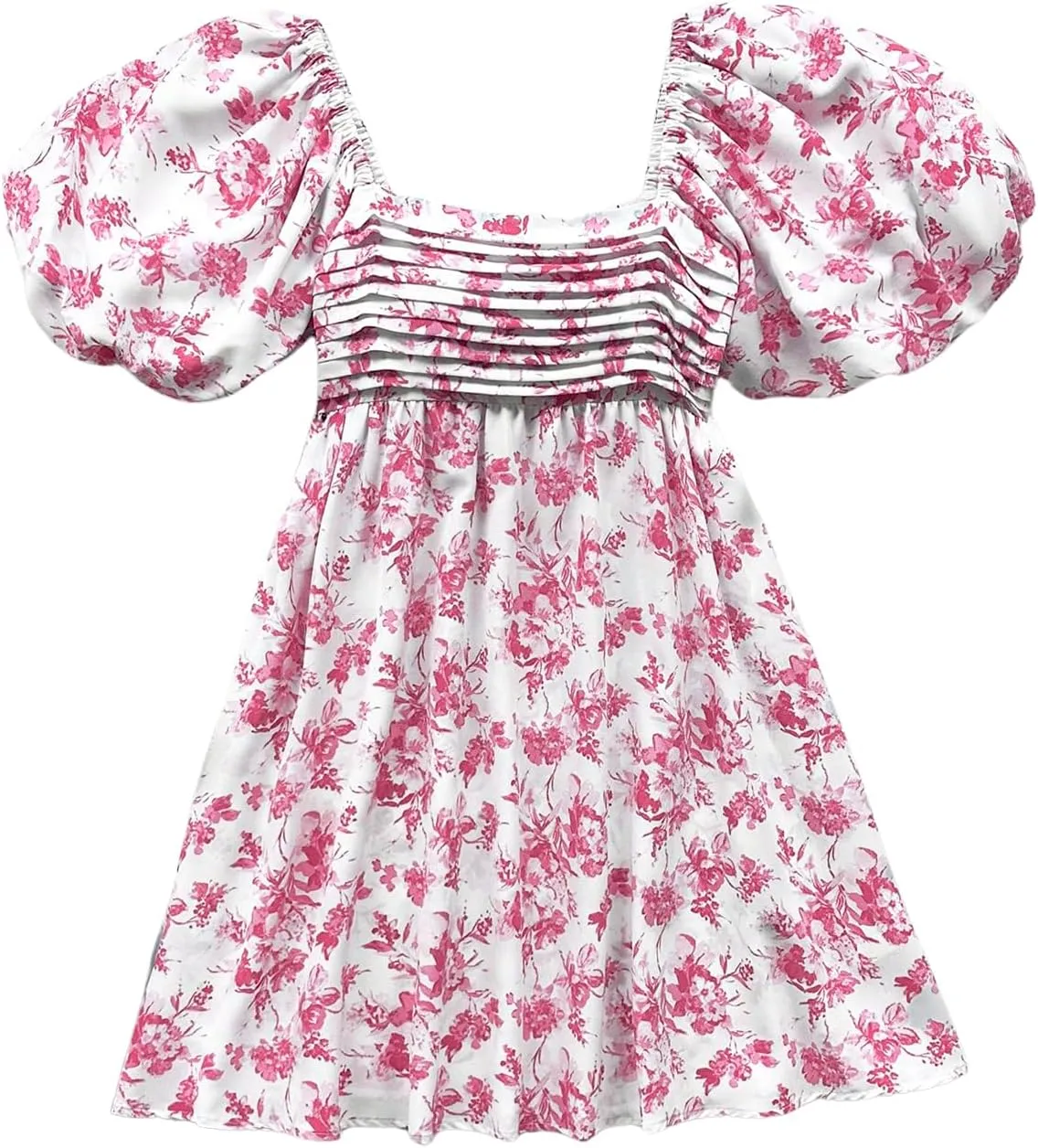 Floerns Women's Floral Dress Puff Sleeve Dress Square Neck Summer Vacation Picnic Mini Dresses