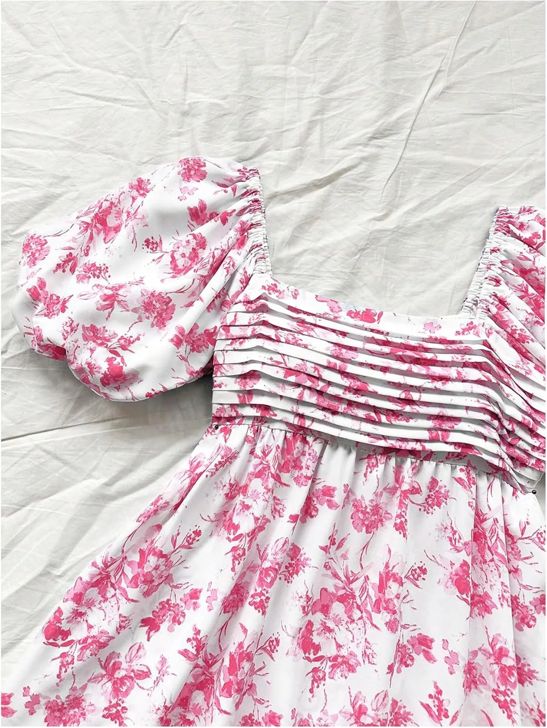 Floerns Women's Floral Dress Puff Sleeve Dress Square Neck Summer Vacation Picnic Mini Dresses