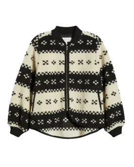 Geometric Black Plush Bomber
