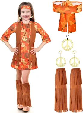 Haysandy Kids Hippie Costume Set 60s 70s Hippie Dress Peace Sign Party Accessories for Carnival Halloween Cosplay Party