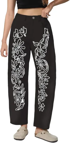 Kedera Embroidered Jeans for Women 2025 Baggy Boyfriend Jeans Barrel Leg Horseshoe Jeans Women Vintage Mid Rise Jeans