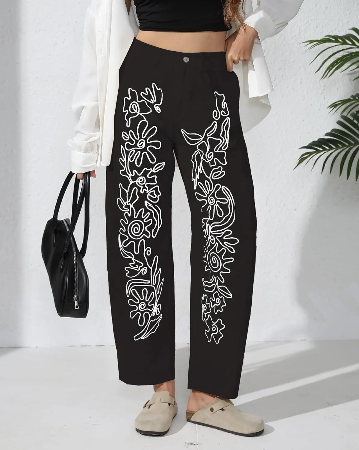 Kedera Embroidered Jeans for Women 2025 Baggy Boyfriend Jeans Barrel Leg Horseshoe Jeans Women Vintage Mid Rise Jeans