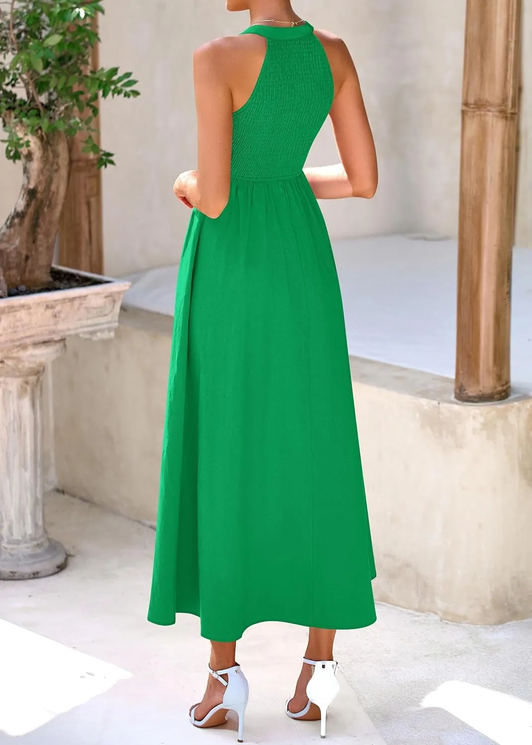 KIRUNDO Women Summer Sleeveless Halter Maxi Dress Sundress 2025 Casual Flowy Wedding Guest Cocktail Beach Vacation Dresses