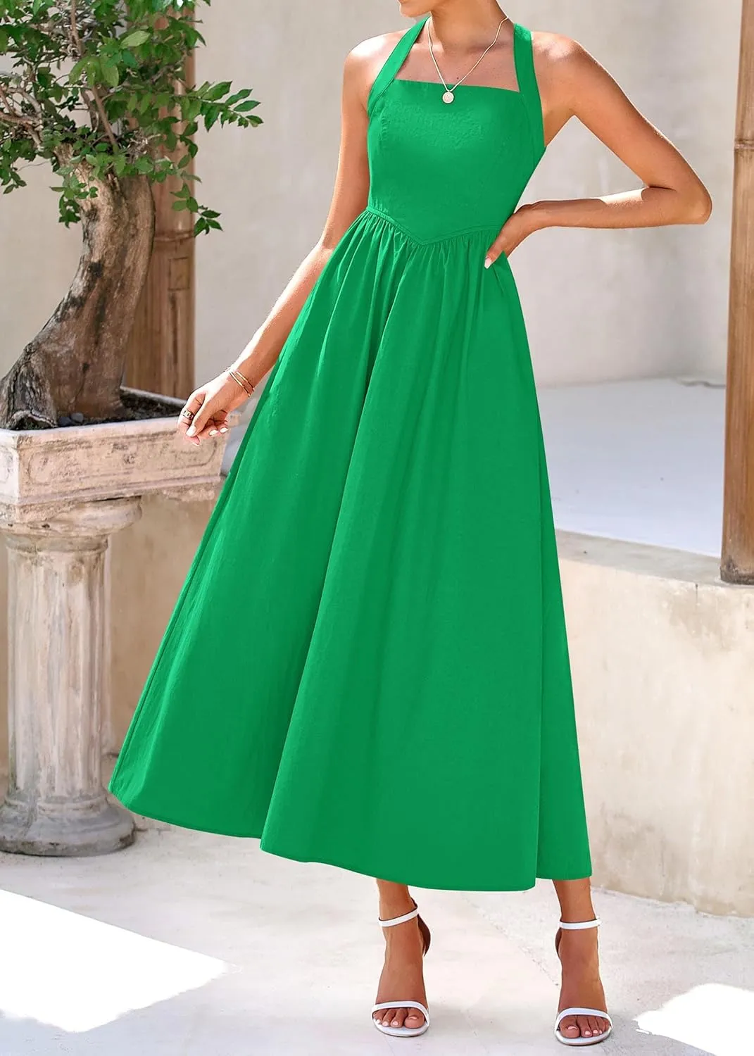 KIRUNDO Women Summer Sleeveless Halter Maxi Dress Sundress 2025 Casual Flowy Wedding Guest Cocktail Beach Vacation Dresses