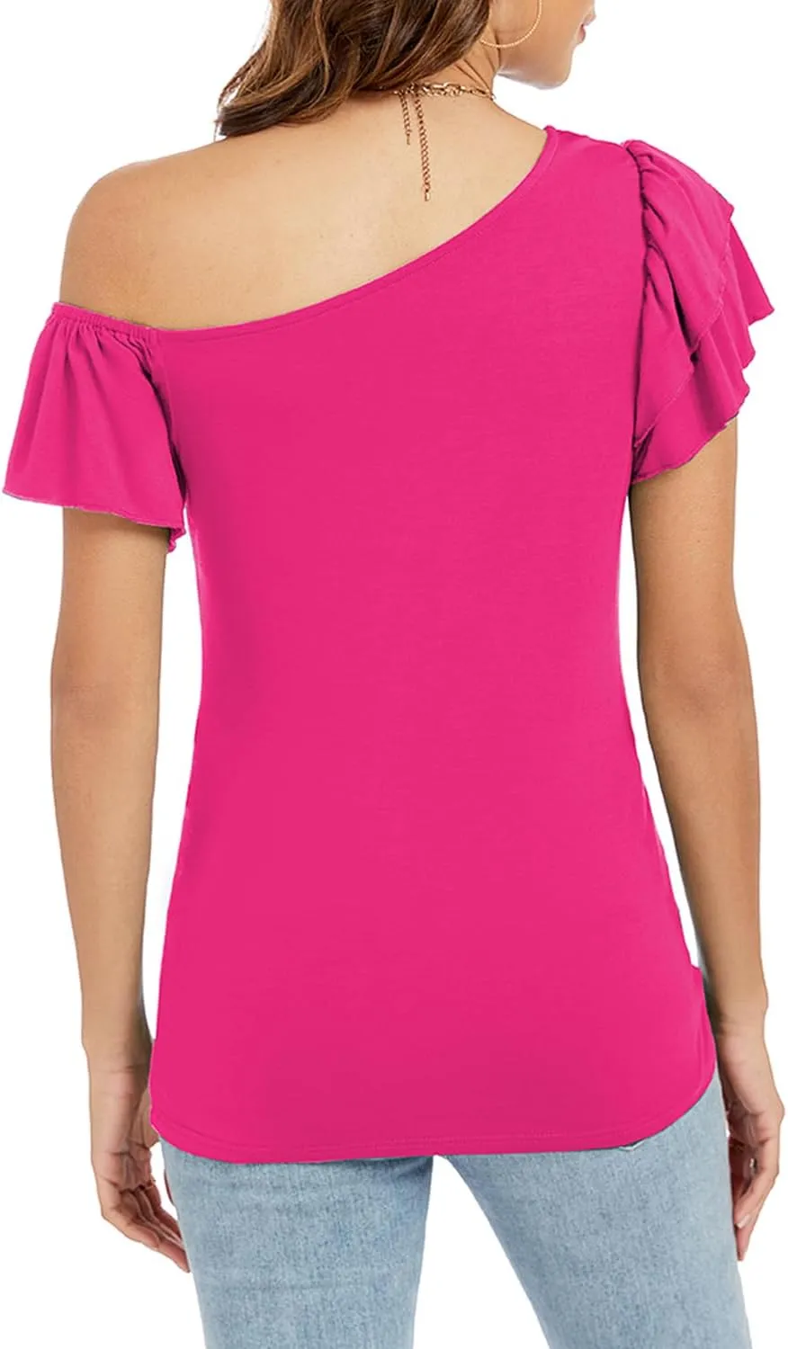 LEIYEE Womens Summer Off The Shoulder Tops Sexy Casual Cute Ruffle Short Sleeve Going Out Vacation T Shirts Blouses