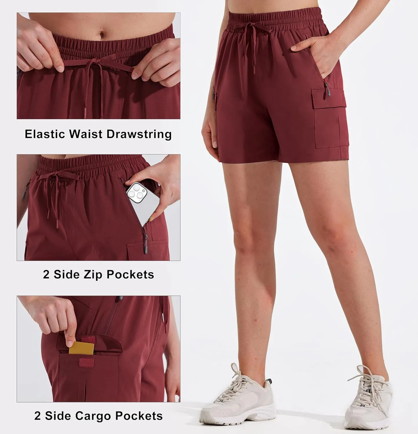 MASKERT Women's Hiking Cargo Shorts 5" 7" 9" Quick Dry Athletic Golf Shorts Lightweight Running Summer Casual Shorts