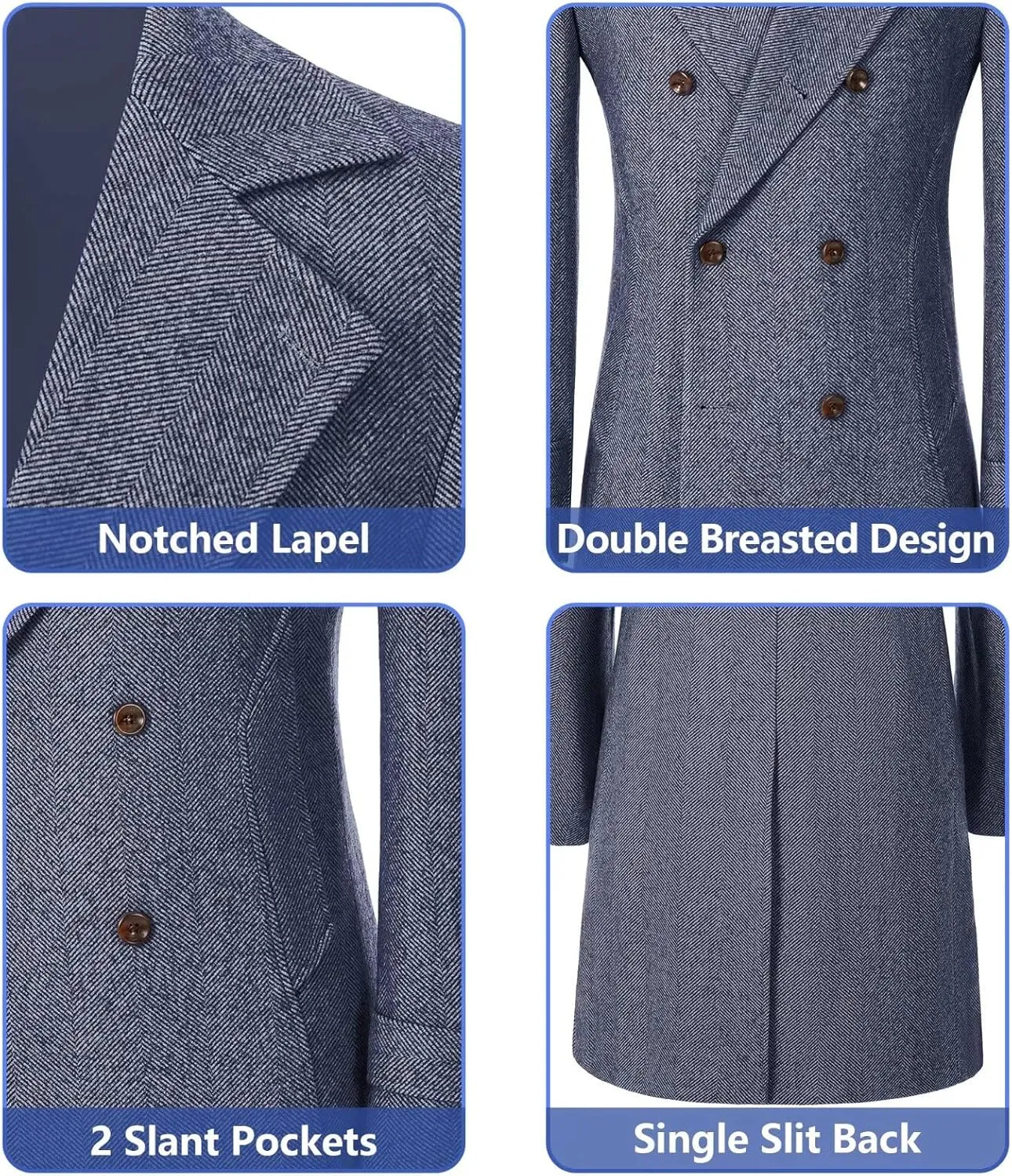 Mens Casual Blazer Coats Wool Blend Men Trench Coat Jacket Double Breasted Classic Warm Men's Sport Coats