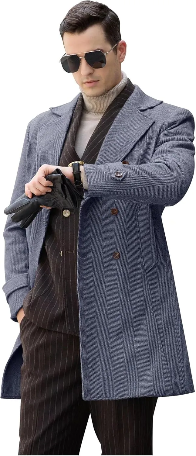 Mens Casual Blazer Coats Wool Blend Men Trench Coat Jacket Double Breasted Classic Warm Men's Sport Coats