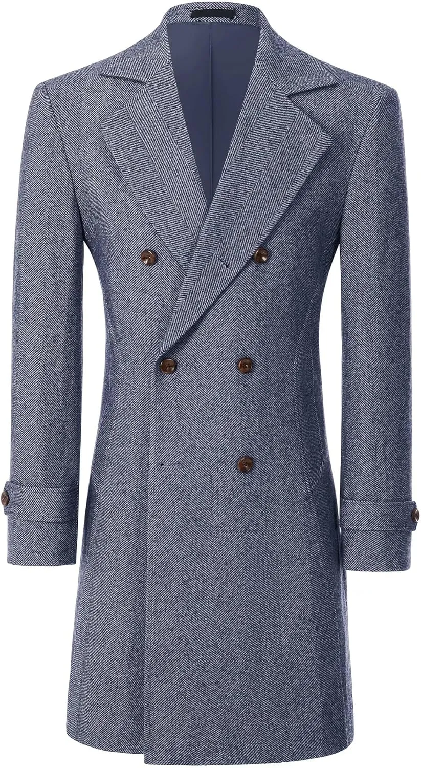 Mens Casual Blazer Coats Wool Blend Men Trench Coat Jacket Double Breasted Classic Warm Men's Sport Coats