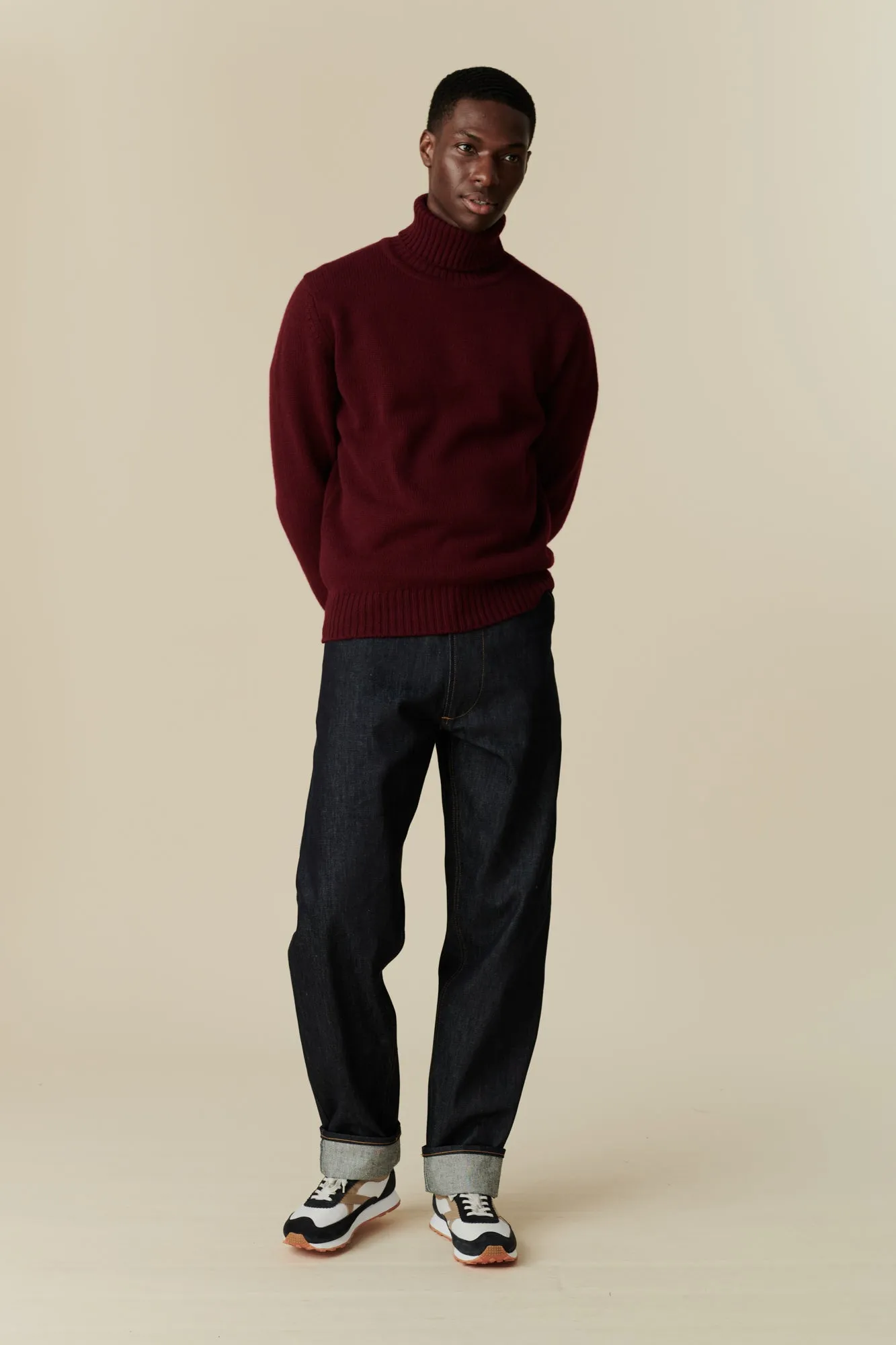 Men's Roll Neck Jumper - Burgundy