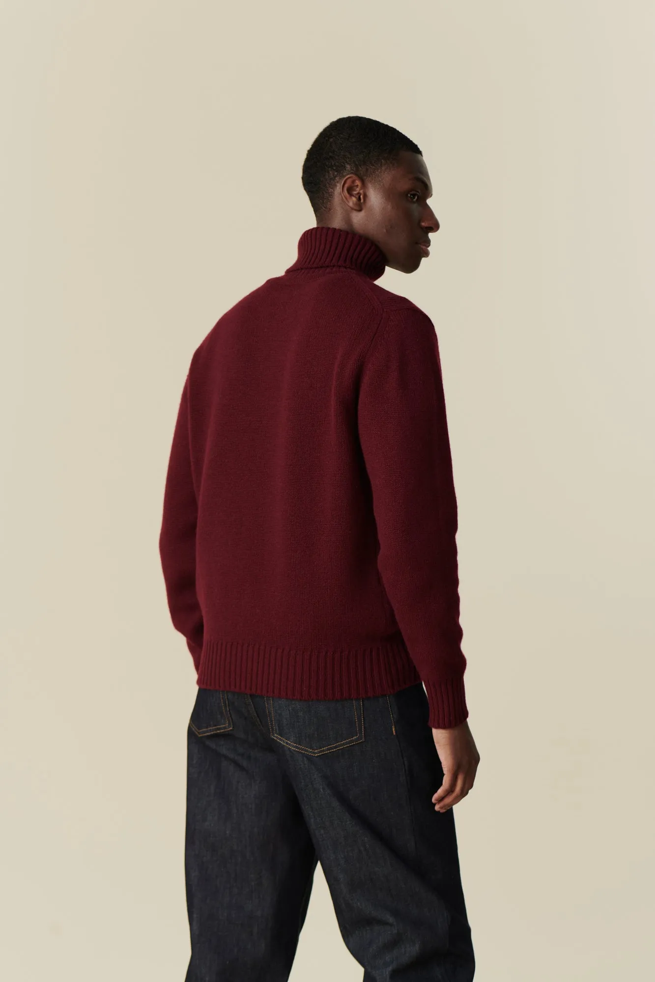 Men's Roll Neck Jumper - Burgundy