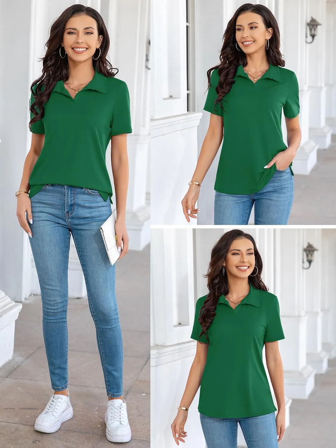 MK Shop Limited Polo Shirts for Women Business Casual Work Lapel Collared Tops V Neck Summer Golf Polos Tunic Blouse