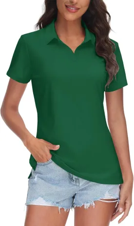 MK Shop Limited Polo Shirts for Women Business Casual Work Lapel Collared Tops V Neck Summer Golf Polos Tunic Blouse
