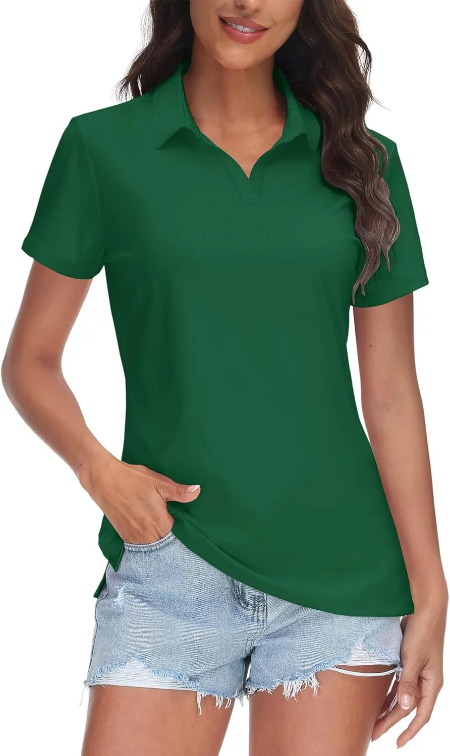 MK Shop Limited Polo Shirts for Women Business Casual Work Lapel Collared Tops V Neck Summer Golf Polos Tunic Blouse