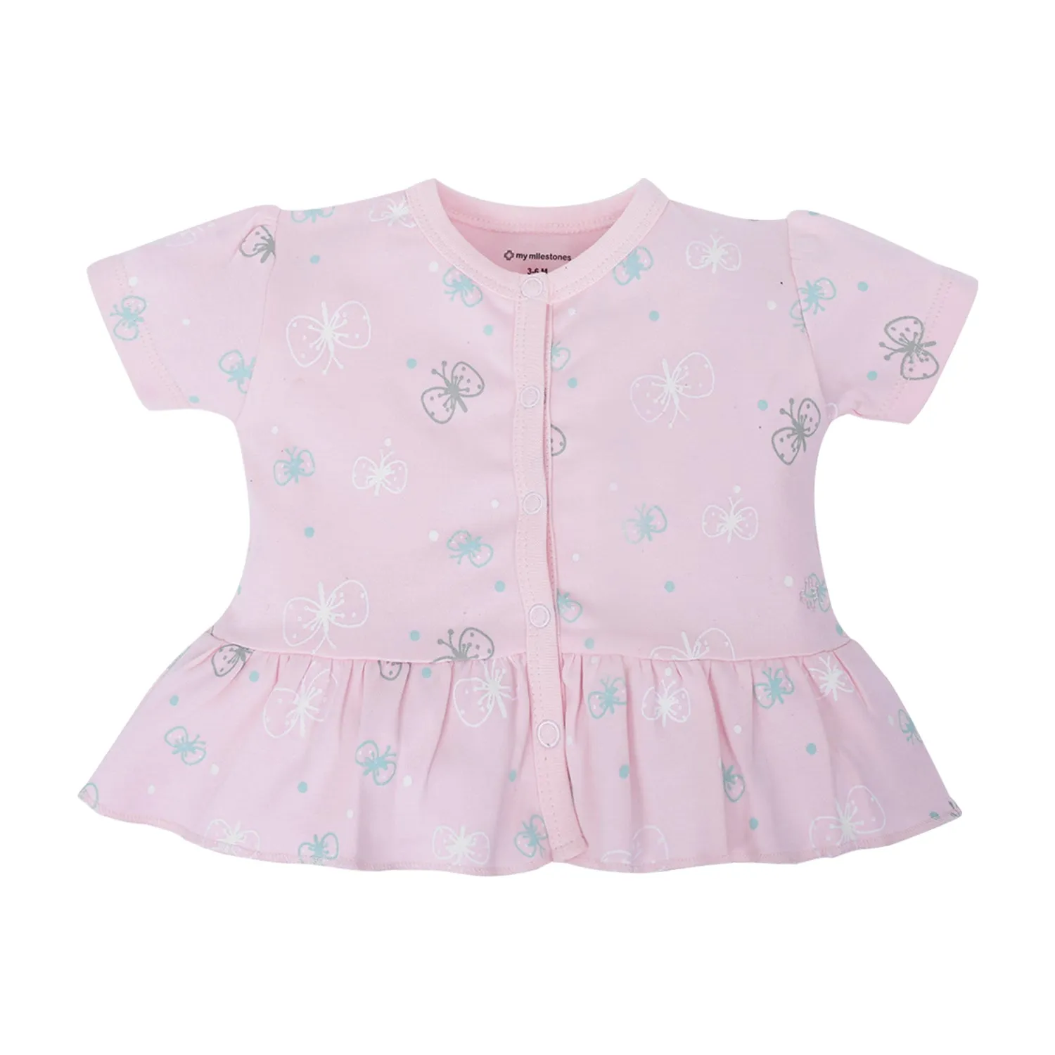 My Milestones T-Shirt Half Sleeve Girls Pink Butterfly / Navy Blue Stripes- 2Pc Pack