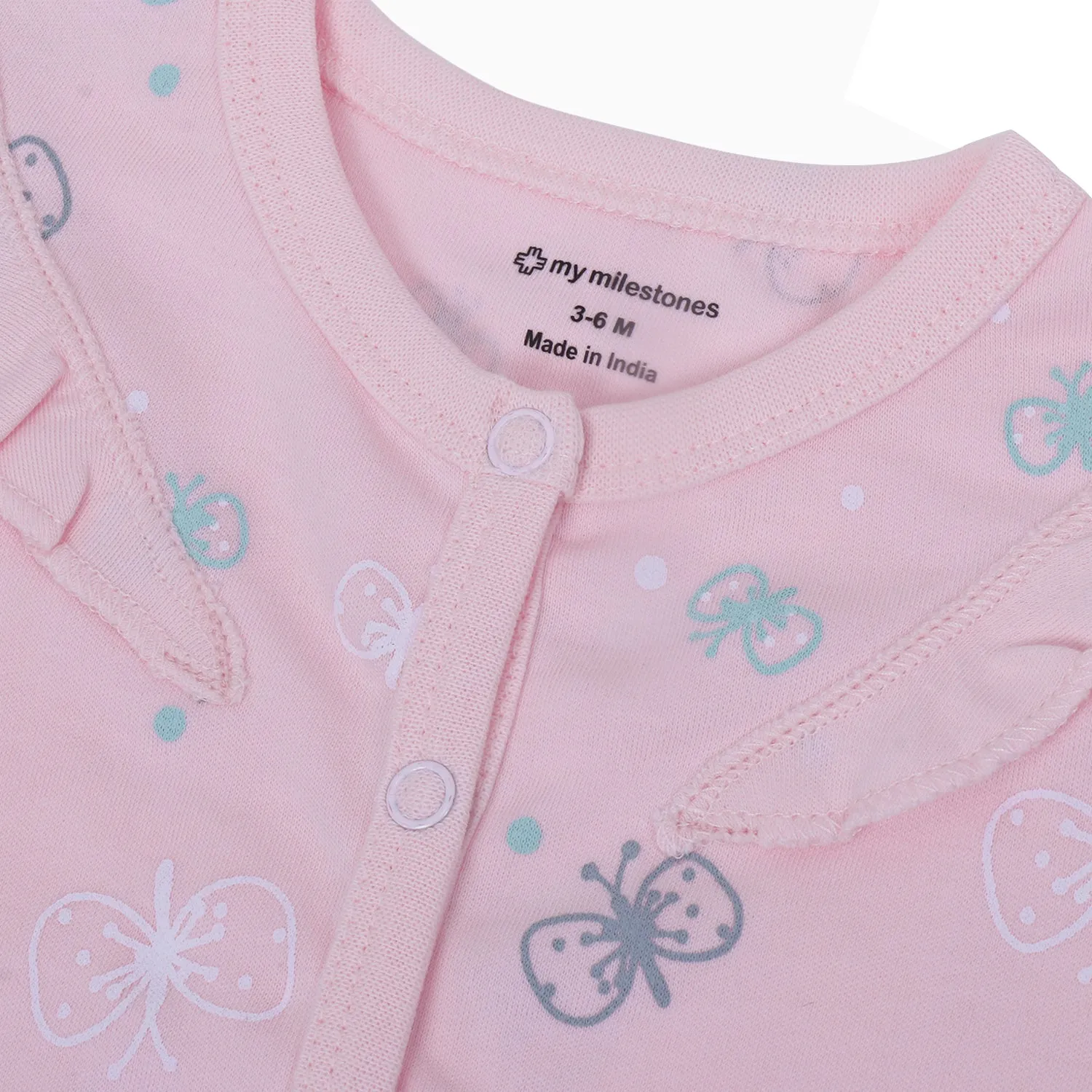 My Milestones T-Shirt Half Sleeve Girls Pink Butterfly / Navy Blue Stripes- 2Pc Pack