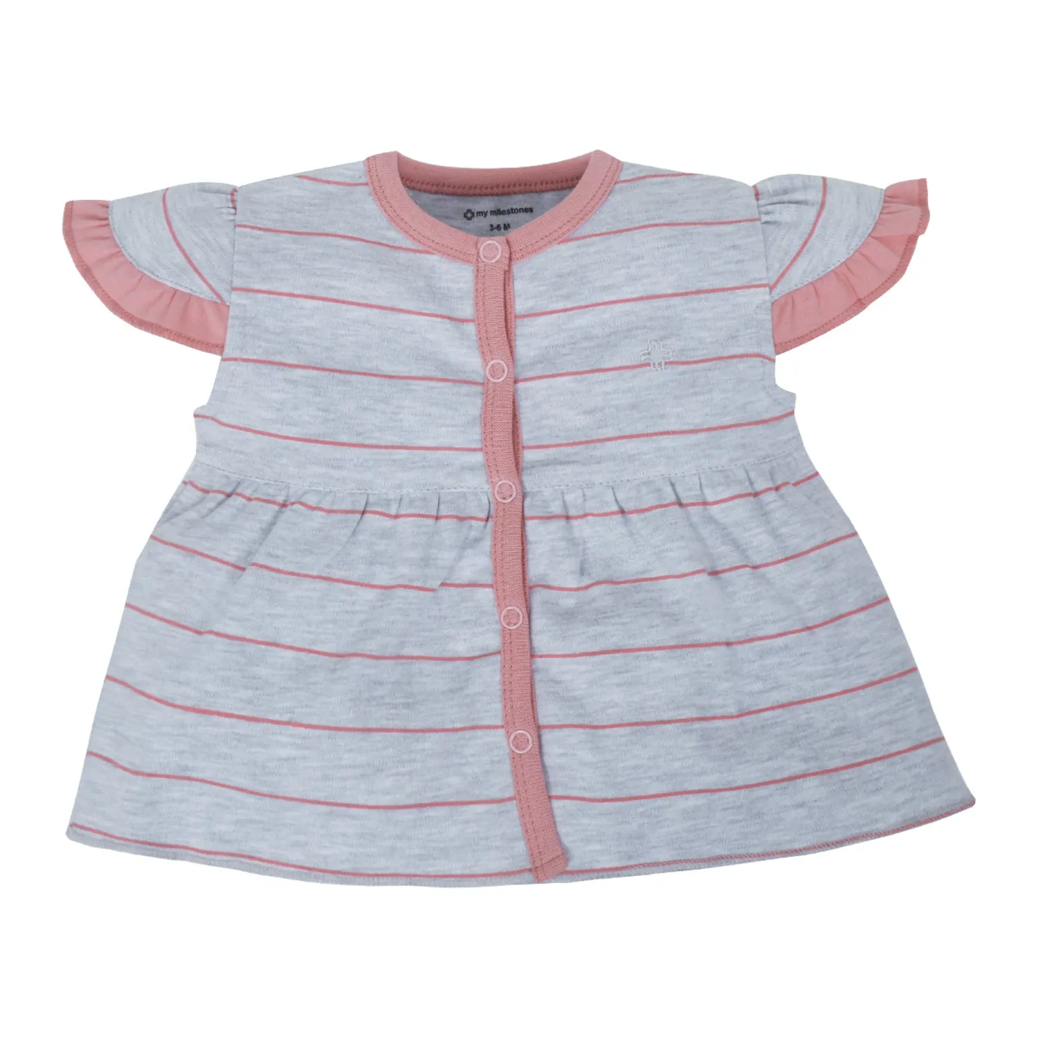 My Milestones T-shirt Half Sleeve Girls White / Grey Stripes-2Pc Pack