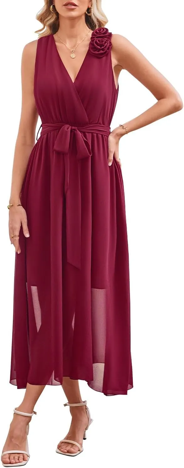 Newshows Womens 2025 Summer Wedding Guest Bridesmaid V Neck Sleeveless Long Formal Evening Party Maxi Dress