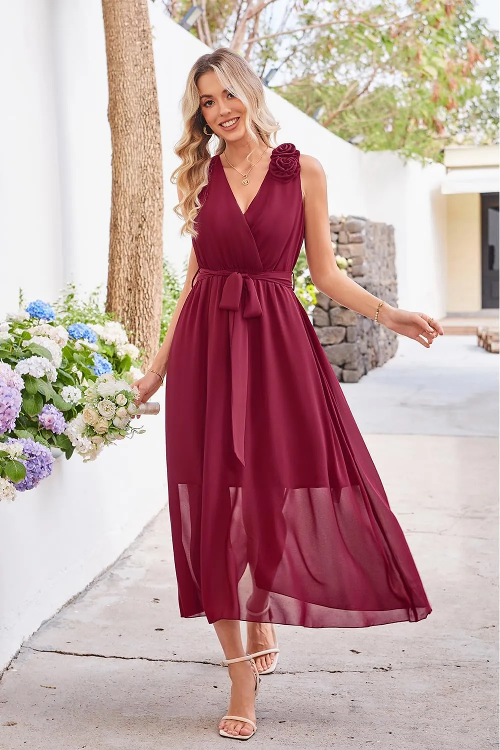 Newshows Womens 2025 Summer Wedding Guest Bridesmaid V Neck Sleeveless Long Formal Evening Party Maxi Dress