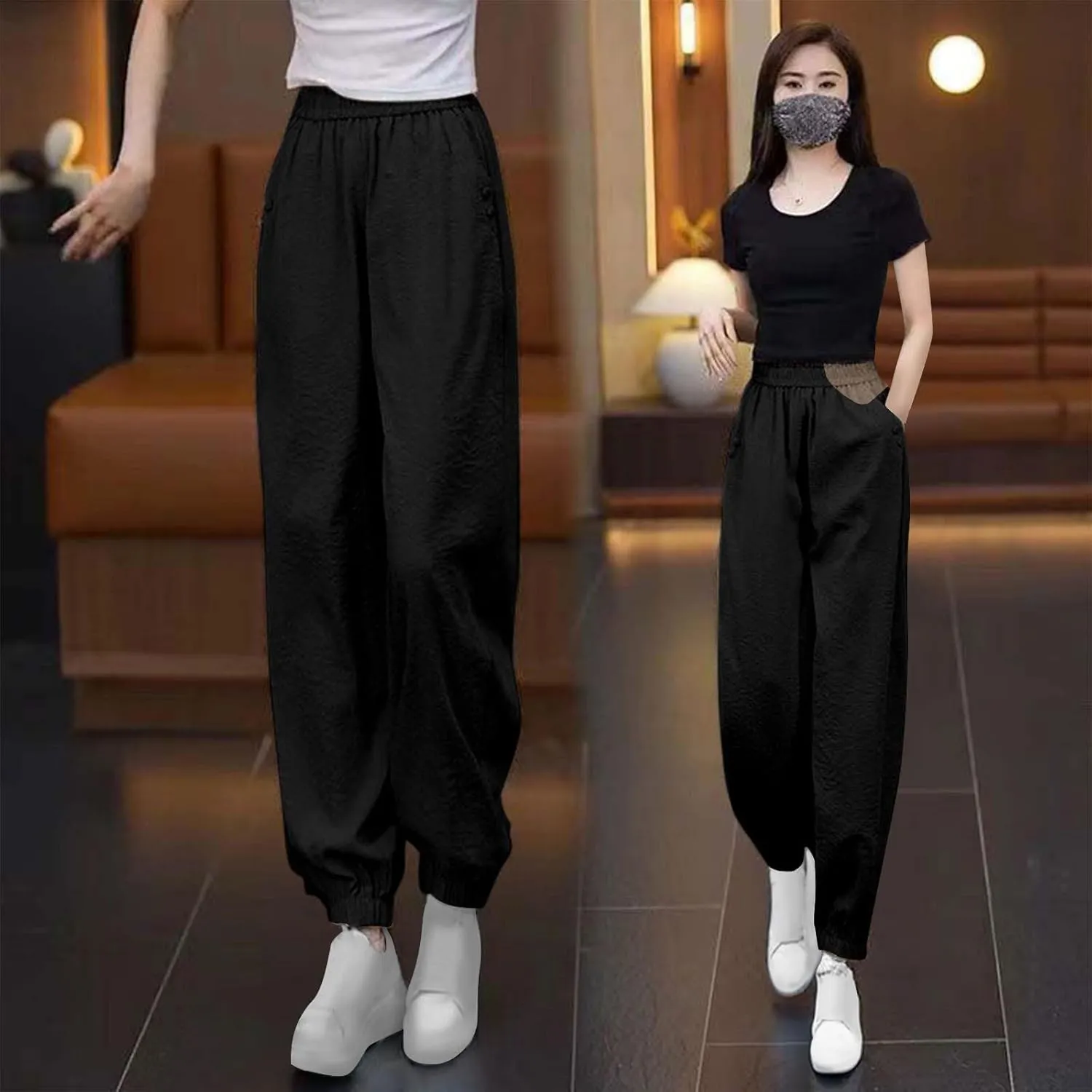 Oplxuo Women's Sweatpants Casual Elastic High Waist Comfort Loose Jogger Pants Lightweight Athletic Workout Pants with Pocket