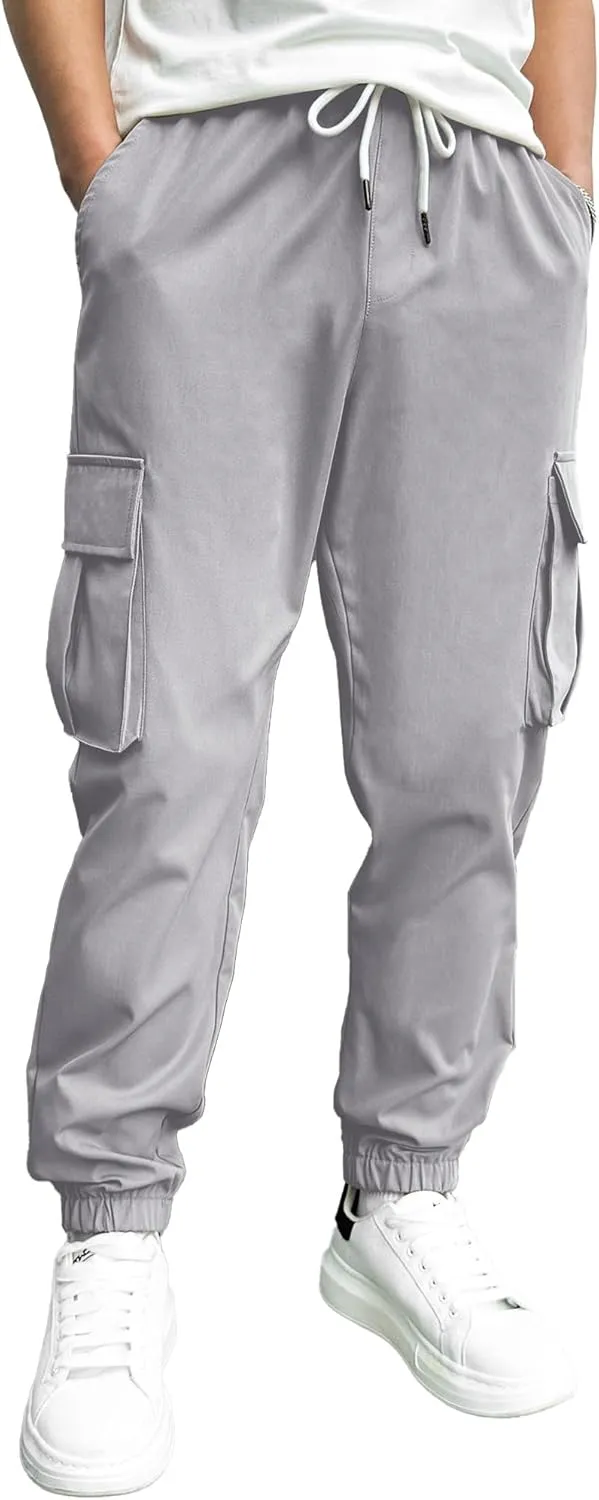 PLEPAN Mens Casual Cargo Joggers Stretch Elastic Waist Drawstring Tapered Sweatpants with Pockets