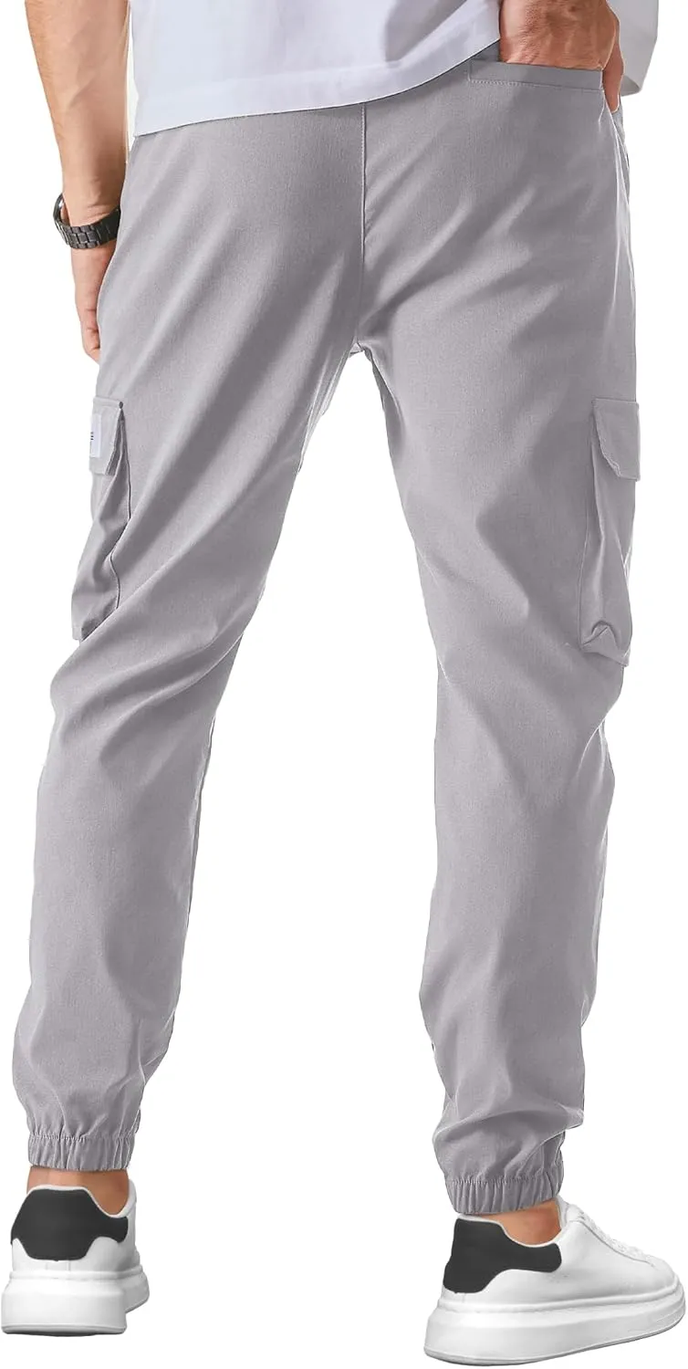 PLEPAN Mens Casual Cargo Joggers Stretch Elastic Waist Drawstring Tapered Sweatpants with Pockets