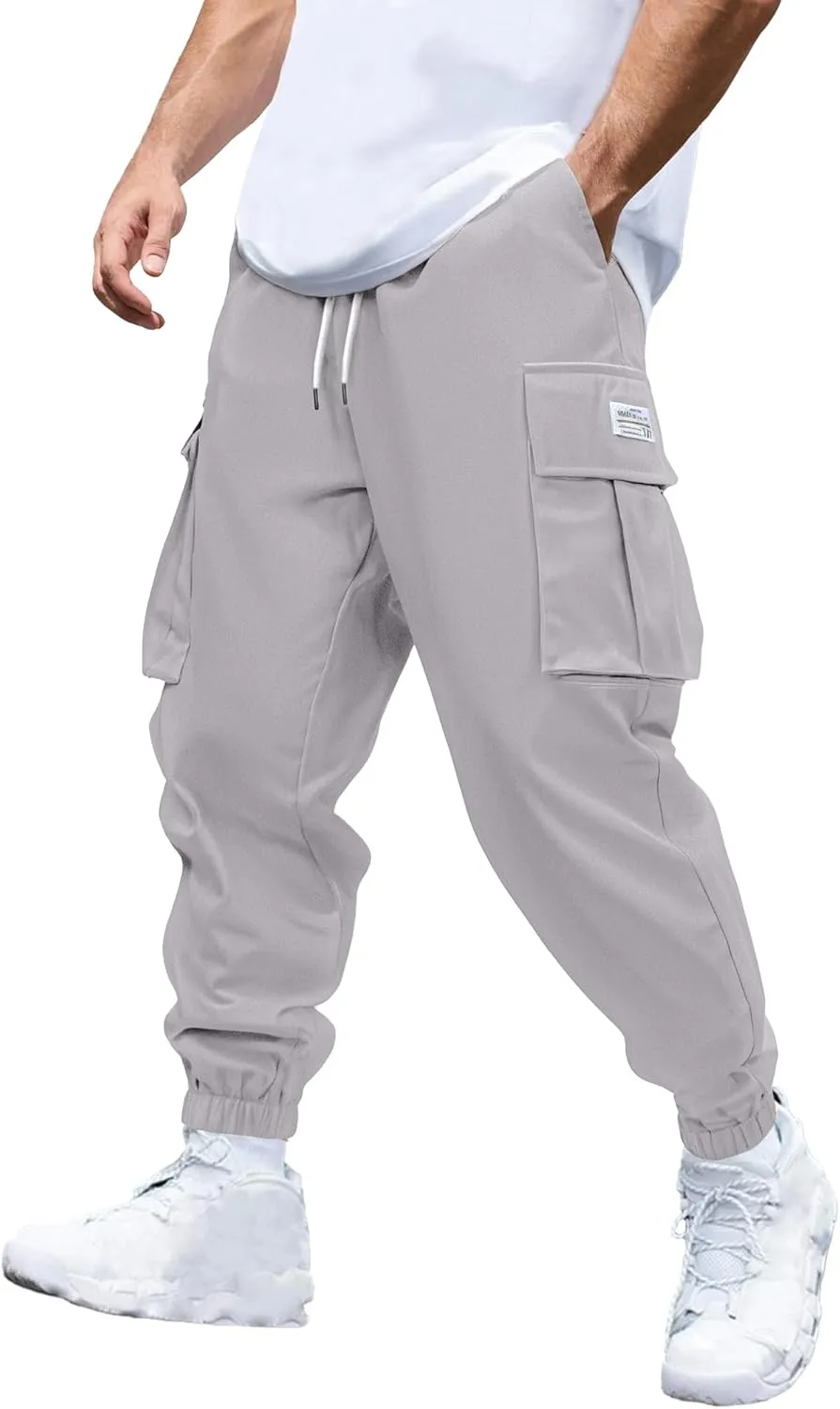 PLEPAN Mens Casual Cargo Joggers Stretch Elastic Waist Drawstring Tapered Sweatpants with Pockets