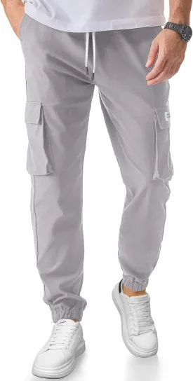PLEPAN Mens Casual Cargo Joggers Stretch Elastic Waist Drawstring Tapered Sweatpants with Pockets