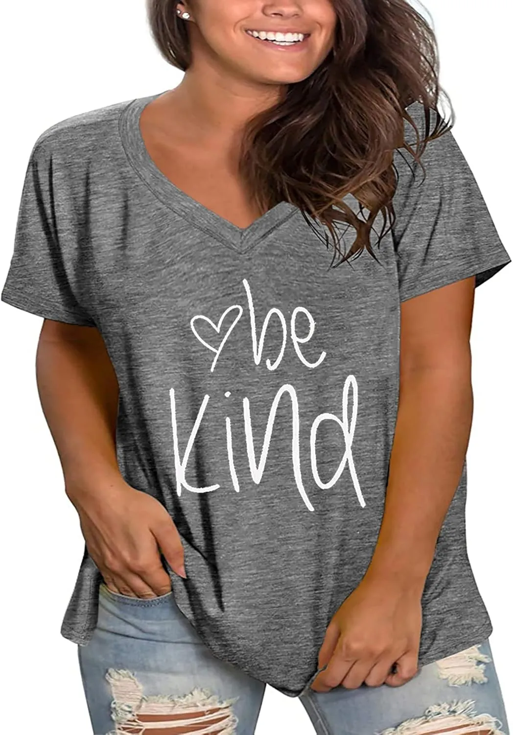 Plus Size Be Kind Shirts Womens V Neck Tshirt Graphic Tees Short Sleeve Summer Tops