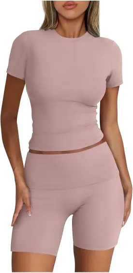 Ruziyoog Womens 2 Piece Lounge Sets Casual Summer Workout Short Matching Clothing Sets Going Out Two Piece Outfits Yoga Gym