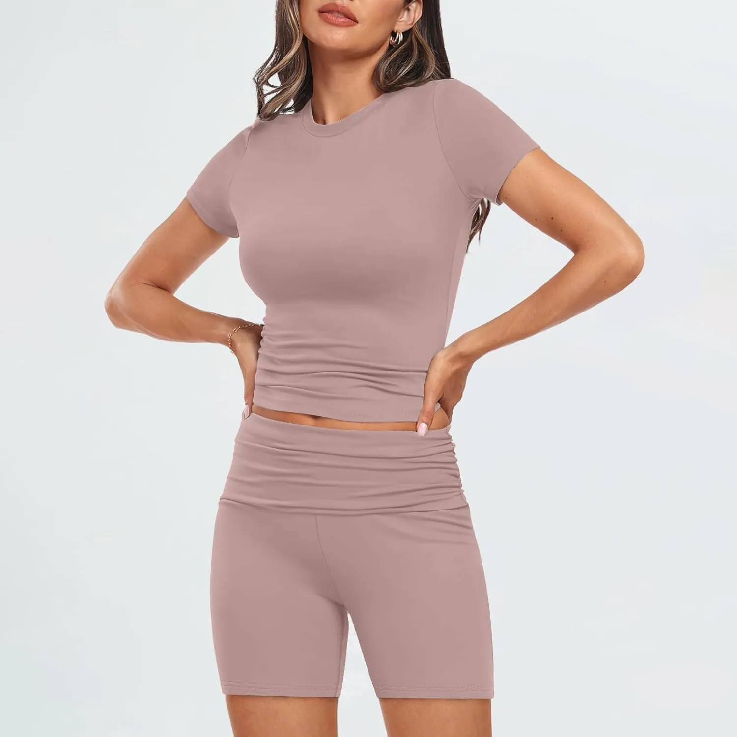 Ruziyoog Womens 2 Piece Lounge Sets Casual Summer Workout Short Matching Clothing Sets Going Out Two Piece Outfits Yoga Gym