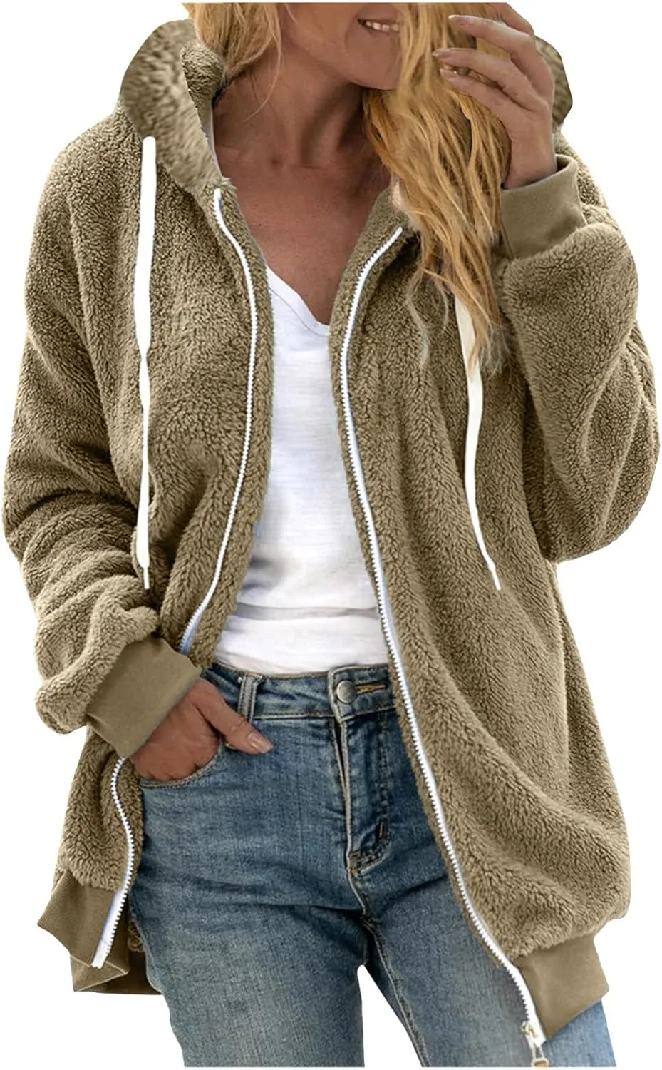 Sherpa Hoodies for Women 2024 Fashion Winter Jackets Shaggy Fuzzy Fleece Jackets Warm Soft Teddy Coats Outerwear