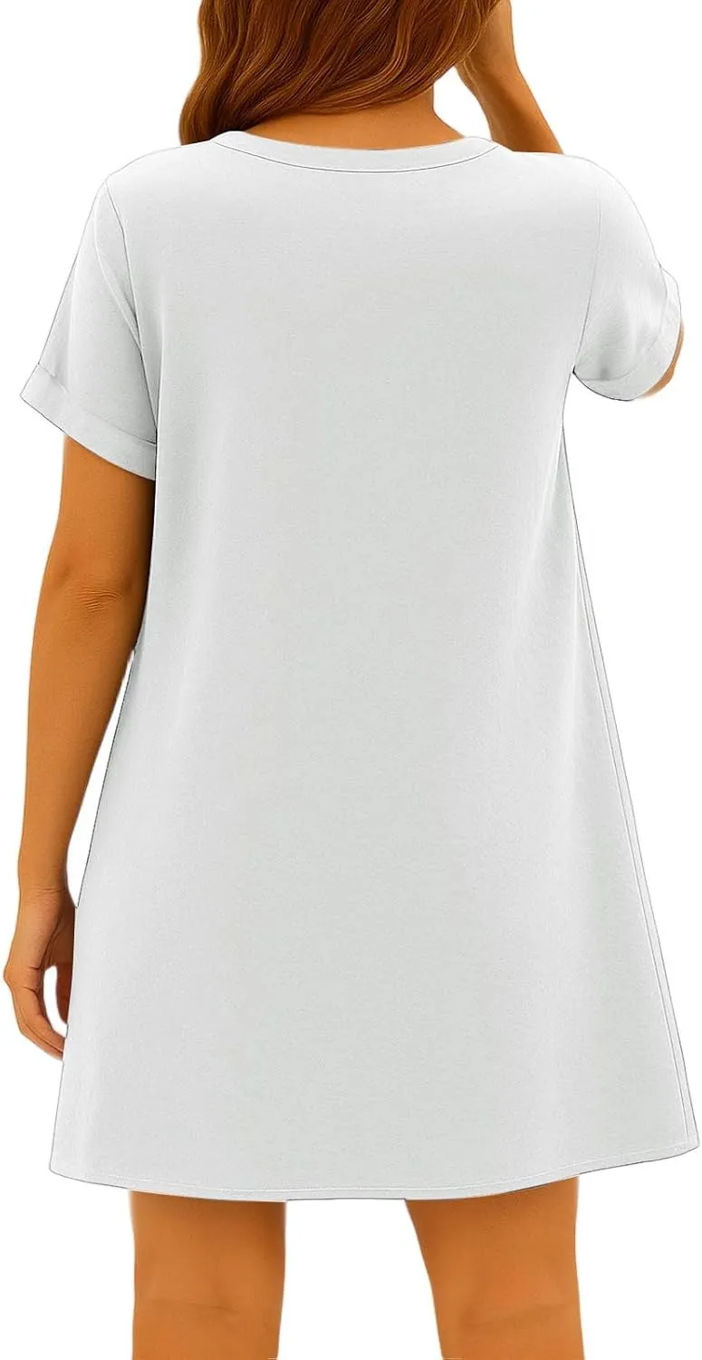 Summer Dresses for Women 2025 Cotton Linen Dressy Casual Mini Dress Short Sleeve Plus Size Bohemian Sundress